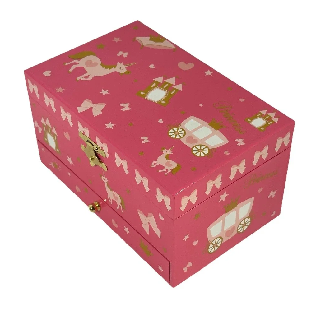 Princess Unicorn Musical Jewelry Box Pink Ballerina Mirror Drawer Girls